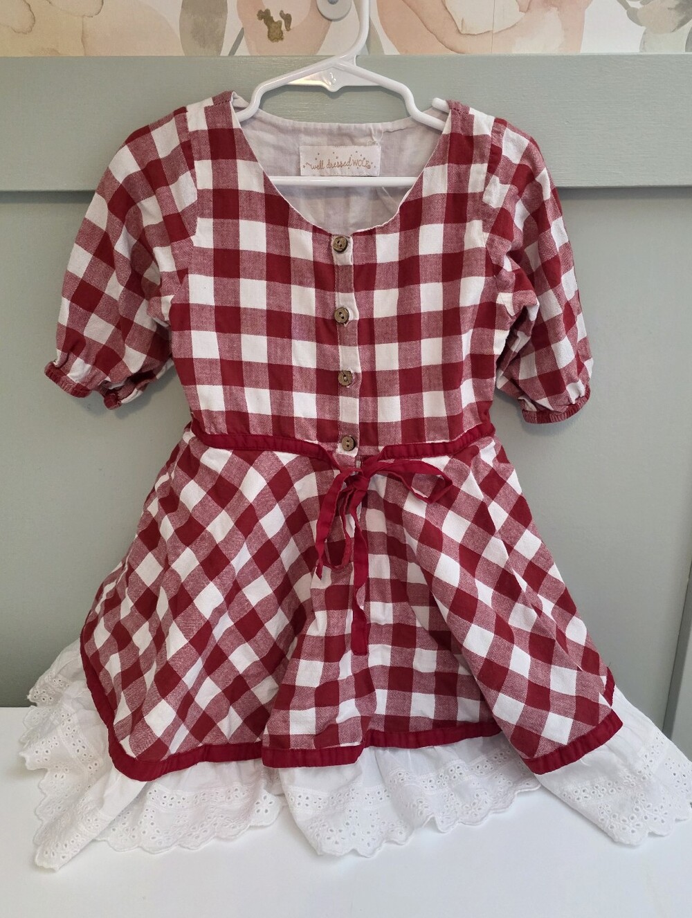Well Dressed Wolf Red and White Gingham Style 4t Dress Fall Apple Picking